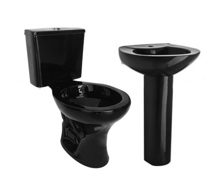 Juego de Baño Celite Saveiro Negro 4 piezas (Inodoro + Caja + Bacha + Pedestal)