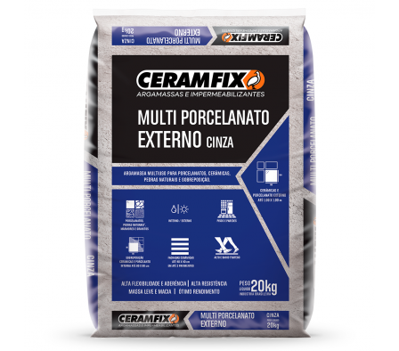 Argamasa Ceramfix Multi Porcelanato Externo Cinza Piso sobre piso interno